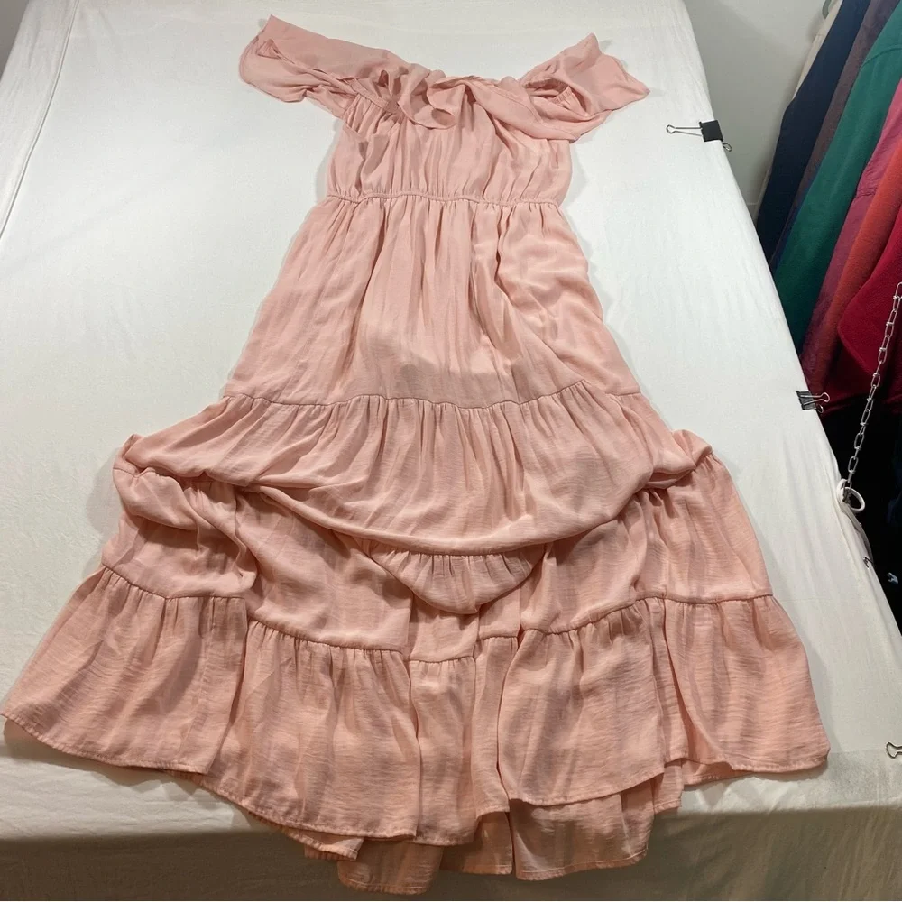 Venus Maxi Pleated Dress Women’s 6 Ruffled pink short sleeve cover up top dress - Picture 7 of 9